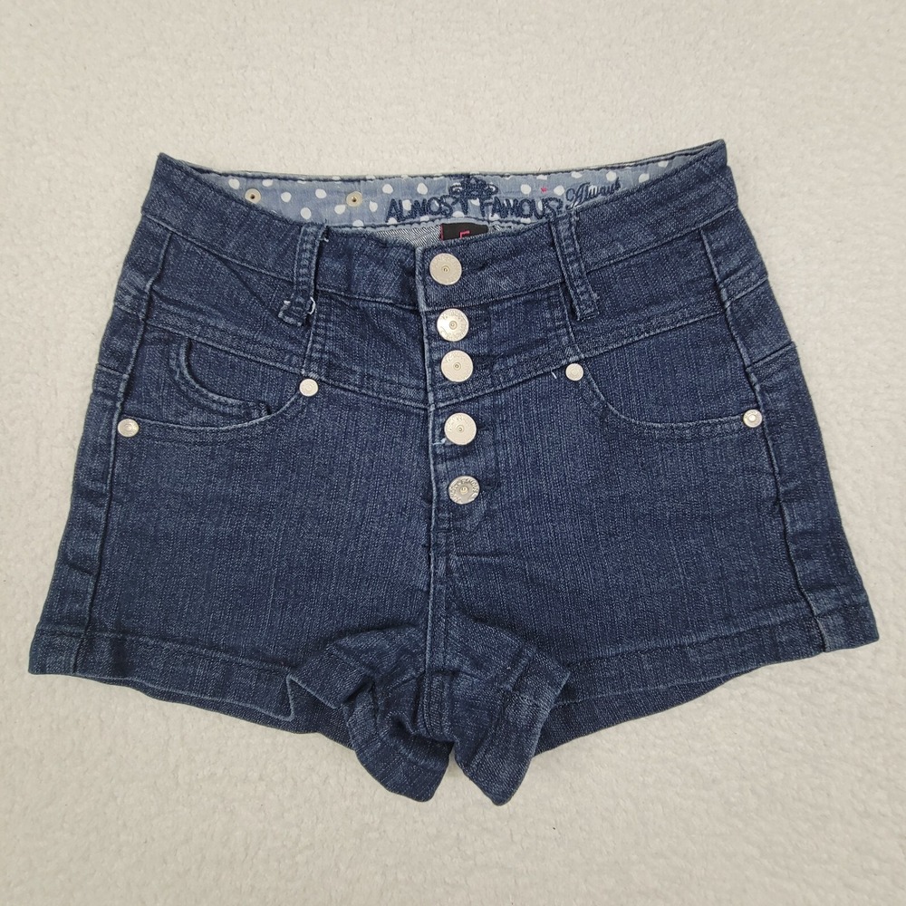 Almost Famous‎ High Rise Denim Shorts Womens 5 Blue Cotton Blend Cut Off Shorts